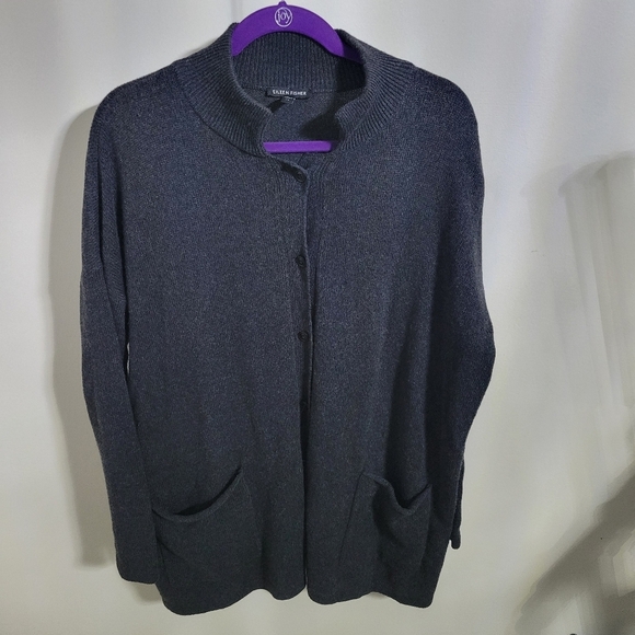 Eileen Fisher Sweaters - Eileen Fisher Org. Cotton & Cashmere Gray Button Cardigan Pocket Sweater, Size S